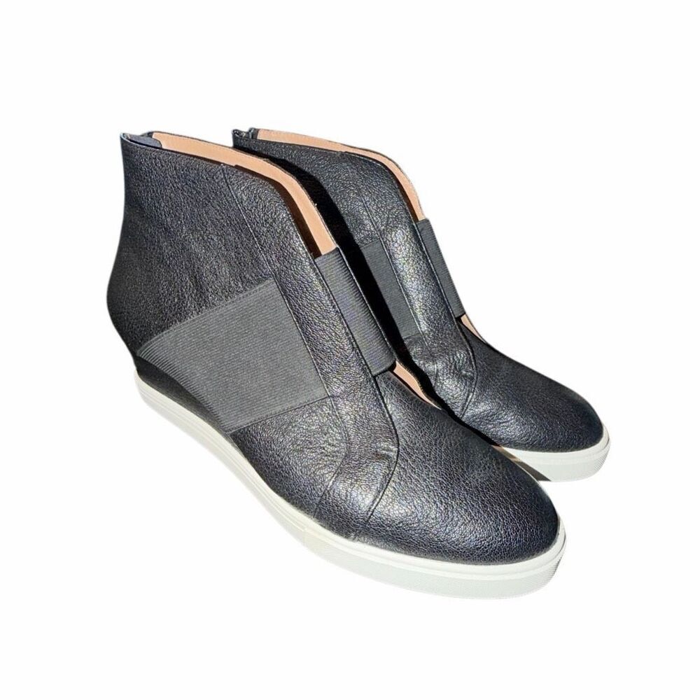 Linea Paolo Shoes Womens 10 M Black Anna Leather Wedge Ankle Boot Zip Comfort